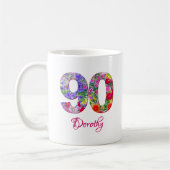 90e Verjaardag Feest Bloemen Modern 90 jaar Koffiemok (Links)