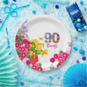 90e Verjaardag Feest Bloemen Modern 90 jaar Papieren Bordje (Feest)