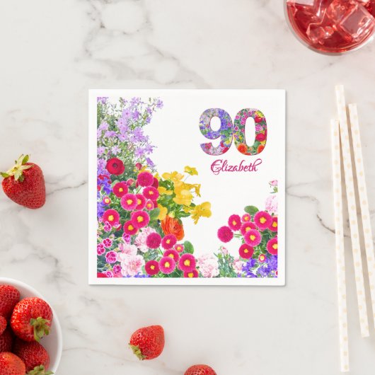 90e Verjaardag Feest Bloemen Modern 90 jaar Servet (Insitu)