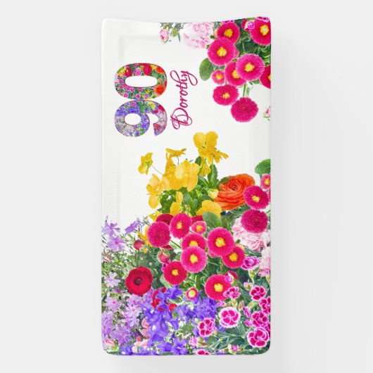 90e Verjaardag Feest Bloemen Modern 90 jaar Spandoek (Verticaal)