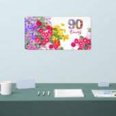 90e Verjaardag Feest Bloemen Modern 90 jaar Spandoek (Beurs)