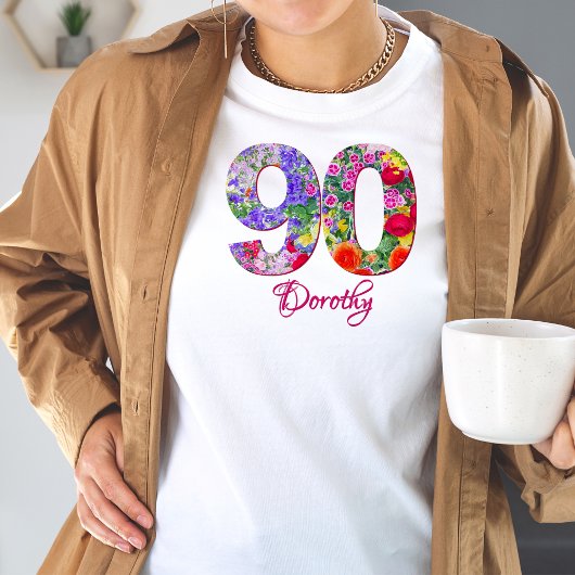 90e Verjaardag Feest Bloemen Modern 90 jaar T-shirt