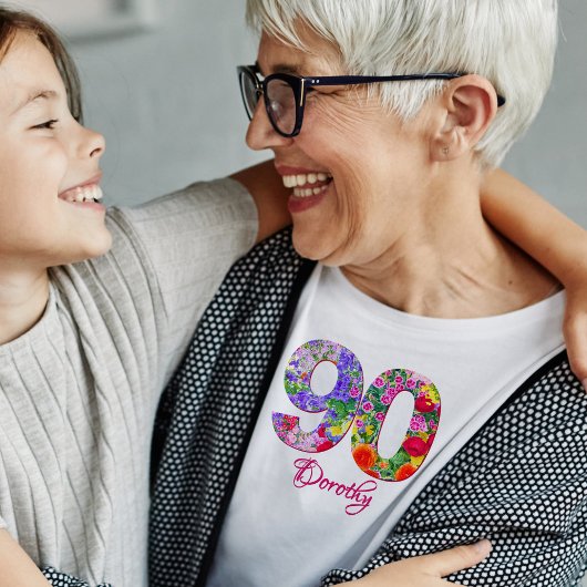 90e Verjaardag Feest Bloemen Modern 90 jaar T-shirt