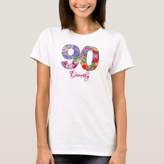 90e Verjaardag Feest Bloemen Modern 90 jaar T-shirt (Voorkant)