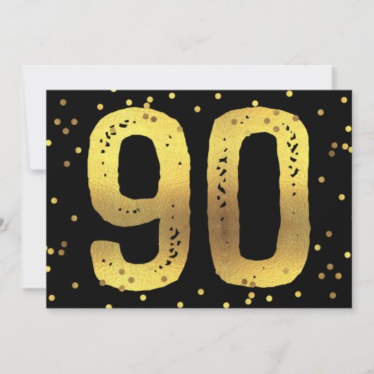90e Verjaardag Feest Faux Gold Foil Confetti Zwart Kaart (Voorkant)