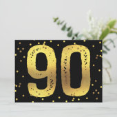90e Verjaardag Feest Faux Gold Foil Confetti Zwart Kaart (Staand voorkant)