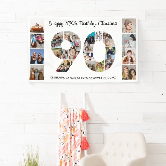 90e verjaardag feest nummer 90 fotocollage spandoek (Insitu)
