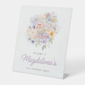 90e Verjaardag Feest Voorjaar Bloem Boeket Welkom Reclamebord Met Voetstuk (Voorkant)
