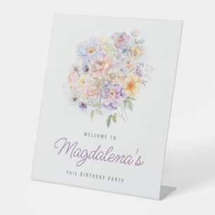 90e Verjaardag Feest Voorjaar Bloem Boeket Welkom Reclamebord Met Voetstuk