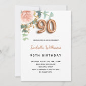 90e verjaardag floraal roos goud eucalyptus greene kaart (Voorkant)