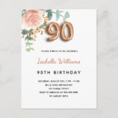 90e verjaardag floraal roos goud eucalyptus greene uitnodiging briefkaart (Voorkant)