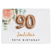 90e verjaardag floraal roos goud eucalyptusverjaar groot cadeauzakje (Voorkant)