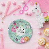 90e verjaardag Floral Birthday Blue Papieren Bordje (Feest)