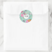 90e verjaardag Floral Birthday Blue Ronde Sticker (Tas)