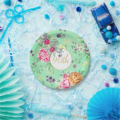 90e verjaardag Floral Birthday Green Gold Papieren Bordje (Feest)