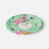 90e verjaardag Floral Birthday Green Gold Papieren Bordje (Gekanteld)