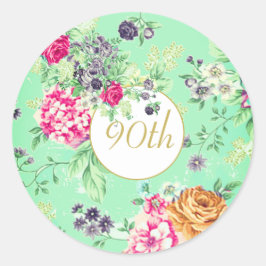 90e verjaardag Floral Birthday Green Gold Ronde Sticker