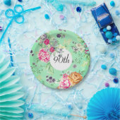 90e verjaardag Floral Birthday Green Papieren Bordje (Feest)