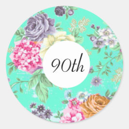 90e verjaardag Floral Birthday Green Ronde Sticker