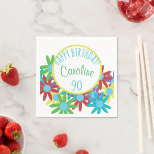 90e verjaardag Floral Bouquet Custom Paper Napkins Servetten