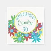 90e verjaardag Floral Bouquet Custom Paper Napkins Servetten (Voorkant)