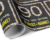 90e verjaardag: Floral Flowers Number, Custom Name Cadeaupapier (Rol Hoek)