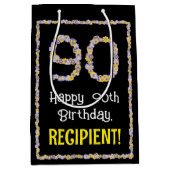 90e verjaardag: Floral Flowers Number, Custom Name Medium Cadeauzakje (Voorkant)