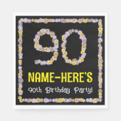 90e verjaardag: Floral Flowers Number, Custom Name Servet (Voorkant)