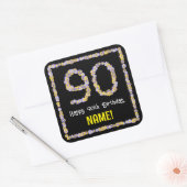 90e verjaardag: Floral Flowers Number, Custom Name Vierkante Sticker (Envelop)
