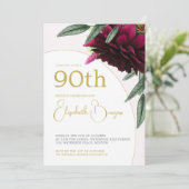 90E verjaardag Floral Gold Monogram Elegant Kaart (Staand voorkant)