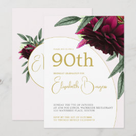 90E verjaardag Floral Gold Monogram Elegant Kaart
