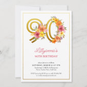 90e verjaardag  Floral Gold-nummer 90 Kaart (Voorkant)