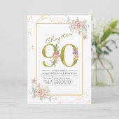 90e verjaardag Floral Gold Script Kaart (Staand voorkant)
