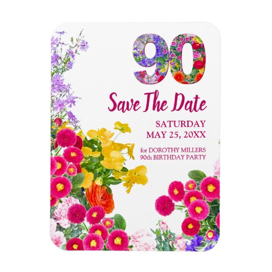 90e verjaardag Floral Modern Save the Date Magneet (Verticaal)