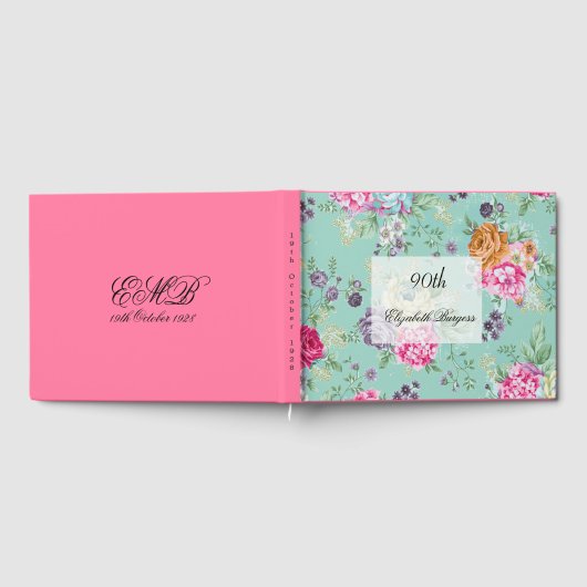 90e verjaardag Floral Personal Monogram Birthday Gastenboek (Volledig)