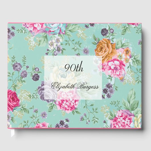 90e verjaardag Floral Personal Monogram Birthday Gastenboek (Voorkant)