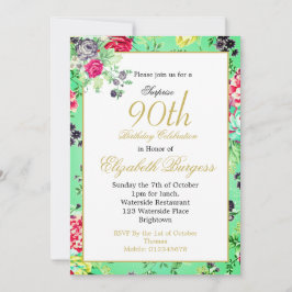 90e verjaardag Floral Roos Gold Monogram Birthday Kaart