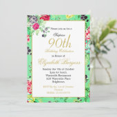 90e verjaardag Floral Roos Gold Monogram Birthday Kaart (Staand voorkant)
