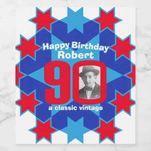 90e verjaardag foto aangepaste etiketten van wijn (Enkel label)