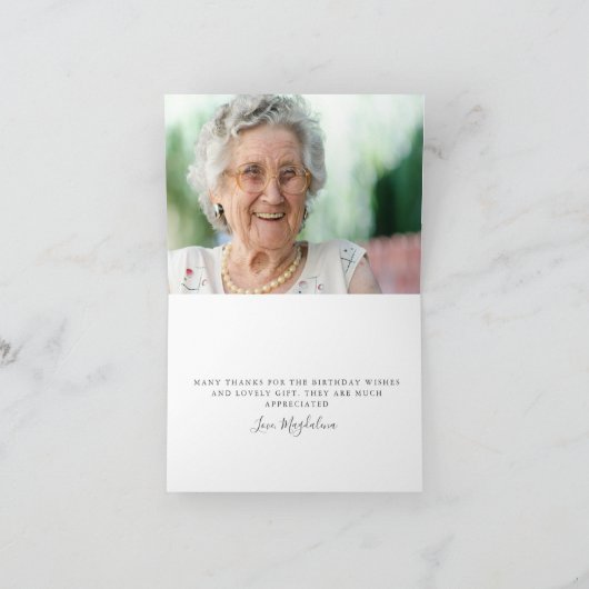 90e verjaardag foto Blush roze bloemen gevouwen Bedankkaart (Binnen)