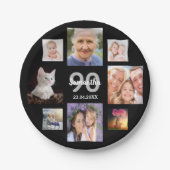 90e verjaardag foto collage vrouw zwart papieren bordje (Voorkant)