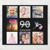 90e verjaardag foto collage zwart sparkling wijnetiket (Enkel label)
