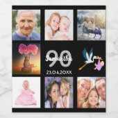 90e verjaardag foto collage zwart wijn etiket (Enkel label)