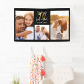 90e verjaardag foto collage zwarte goudtypografie  spandoek (Insitu)