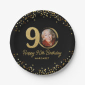 90e verjaardag foto Elegant zwart goud glitter Papieren Bordje (Voorkant)