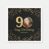 90e verjaardag foto Elegant zwart goud glitter Servet (Voorkant)
