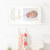 90e verjaardag Foto Gold Confetti White Spandoek (Insitu)