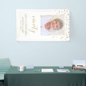90e verjaardag Foto Gold Confetti White Spandoek (Beurs)