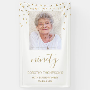 90e verjaardag Foto Gold Confetti White Spandoek