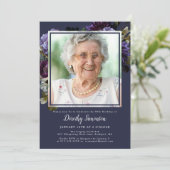 90e verjaardag Foto Moody Paarse Bloemen Kaart (Staand voorkant)